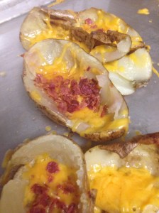 So I forgot to add the green onions and the sour cream. But I tell you what, cheese and bacon was plenty excellent!