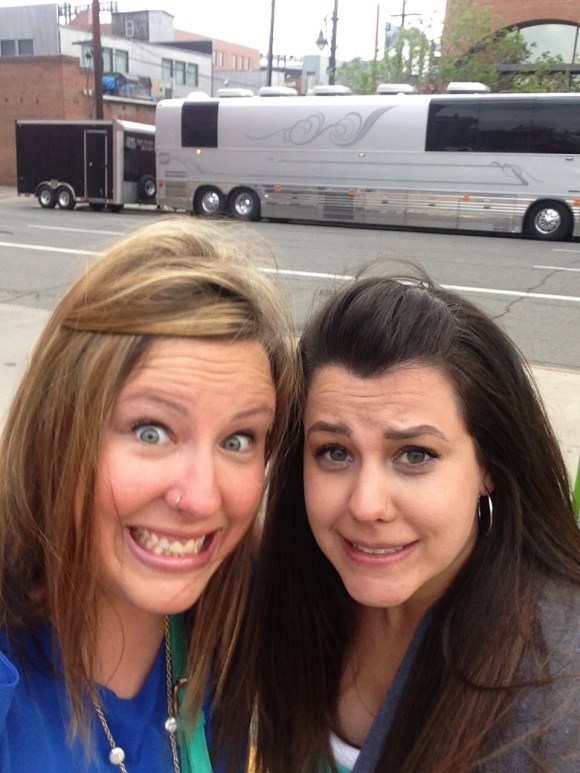 It was cold. And possible that we were standing in front of THEIR tour bus. So, I don't know if we were excited/nervous/cold based on our faces. It's possible it's all three.