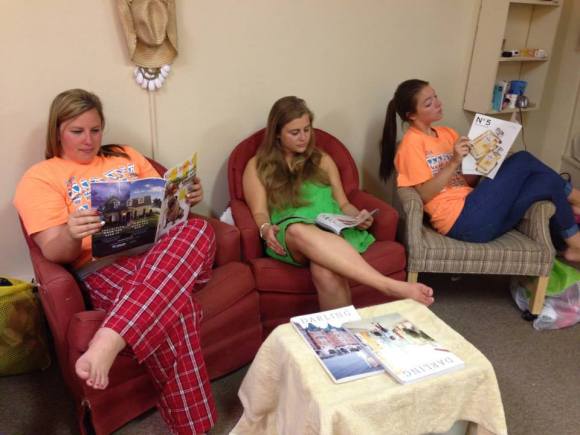 Three chairs and a coffee table made out of a crate with a towel on top? I know, we're wildly fancy.